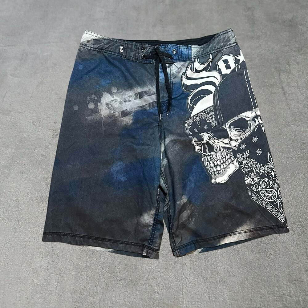 Y2K Vintage So Cal Size 34 Skull Bandana Graphic Board Shorts